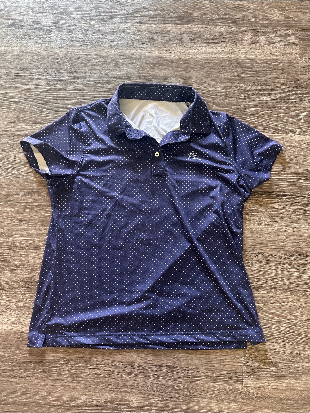Rhoback Women’s L Blue Pink Polka Dot Stretch Polo S/S Farmington Country club